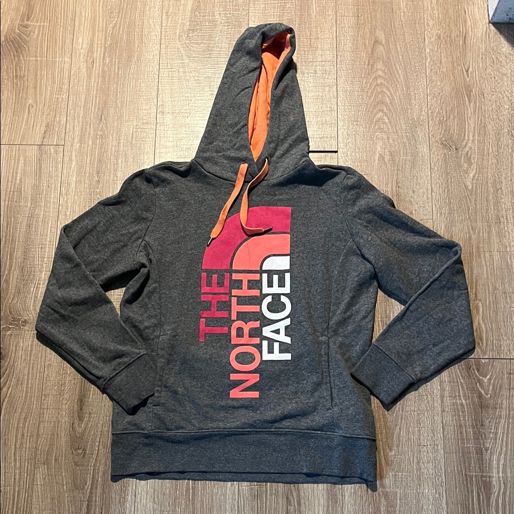 Women’s The North Face Gray Hoodie with Pink and Orange Accents Size L